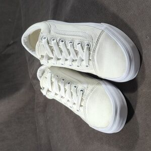 Vans Old Skool Mono White Classic Canvas Lace Up Sneakers VG- US 6.5